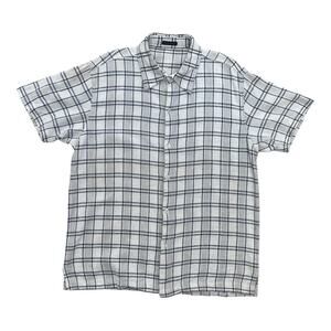 Vintage Matsuda 90’s/Y2K Checked Ivory Blue Grey Linen Shirt Medium